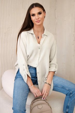 Oversize mušelínová košeľa tmavo bezova 31059 2 kópia