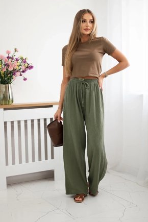 Mušelínové nohavice khaki 31188 1 kópia