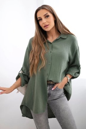 Oversize mušelínová košeľa Nell Khaki 30805 4 kópia