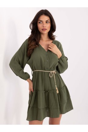 Mušelínové šaty s dlhým rukávom Khaki muslinowa sukienka z bufiastymi rekawami 413286 3