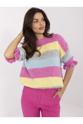 Pruhovaný sveter Lara Hurt Brudnorozowo zolty kolorowy sweter z rekawem 3 4 411773 3 kópia