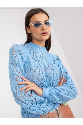 Sveter s pleteným vzorom Trixy Niebieski azurowy sweter klasyczny z dlugim rekawem RUE PARIS 386632 6