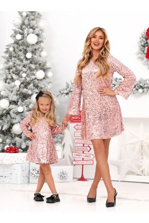 Flitrové šaty pre mamu a dcéru Pink 9
