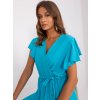 Midi šaty s preloženým dekoltom Niebieska sukienka z falbankami przy rekawach 399777 4