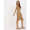 Priliehavé basic šaty Hurtownia Camelowa dopasowana sukienka basic w prazki z okraglym dekoltem 389653 4