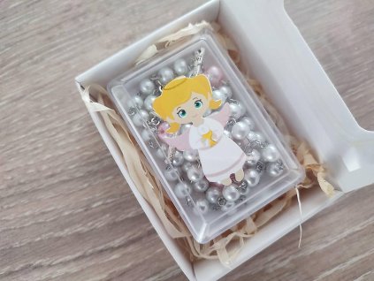 Ruženec kovový pre dievča ružový 1