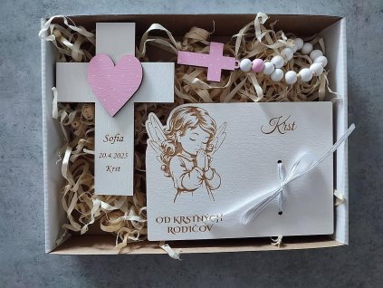 Set krizik ruzenec obalka na peniaze darcek ku krstu 1