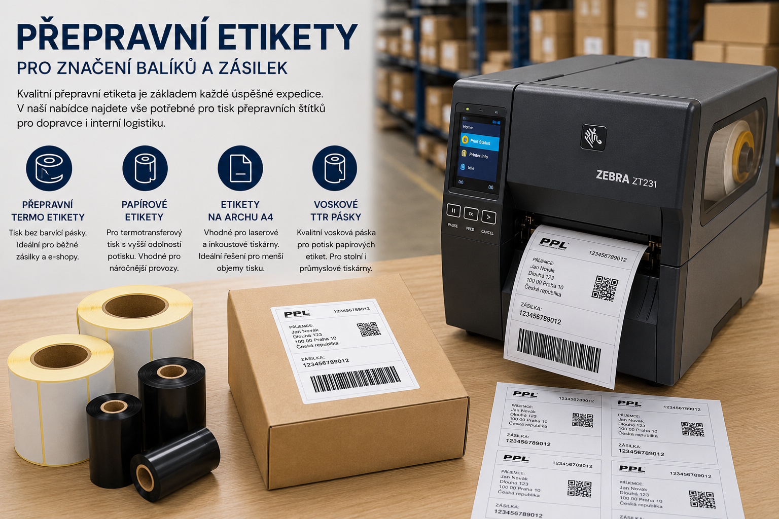 Přepravní etikety pro značení balíků a zásilek