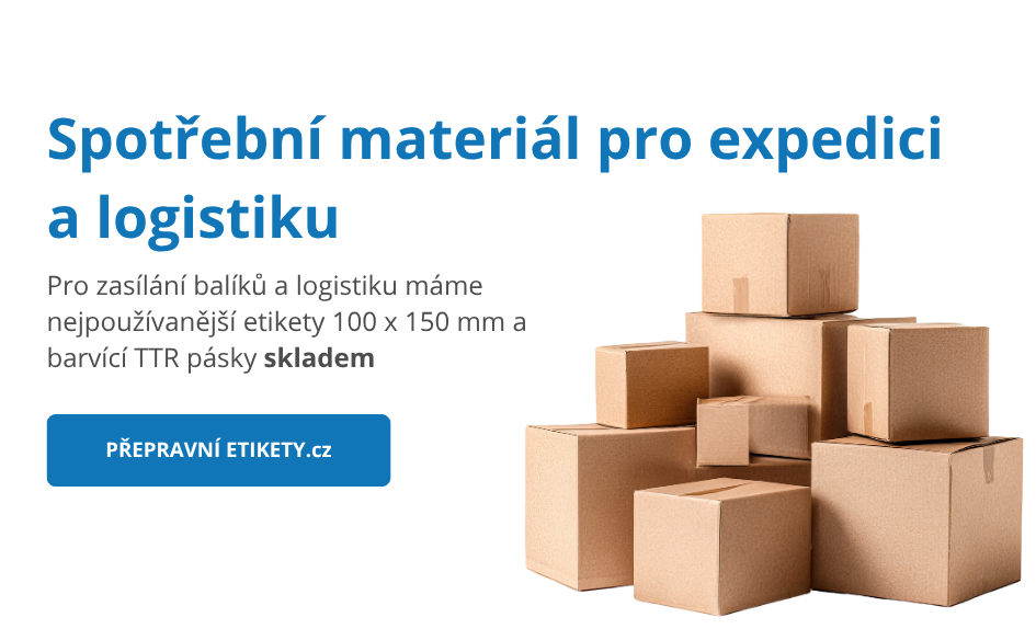 Přepravní etikety a barvící pásky pro expedici a logistiku