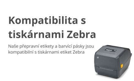 Přepravní etikety a barvící TTR pásky kompatibilní se Zebra tiskárnami etiket