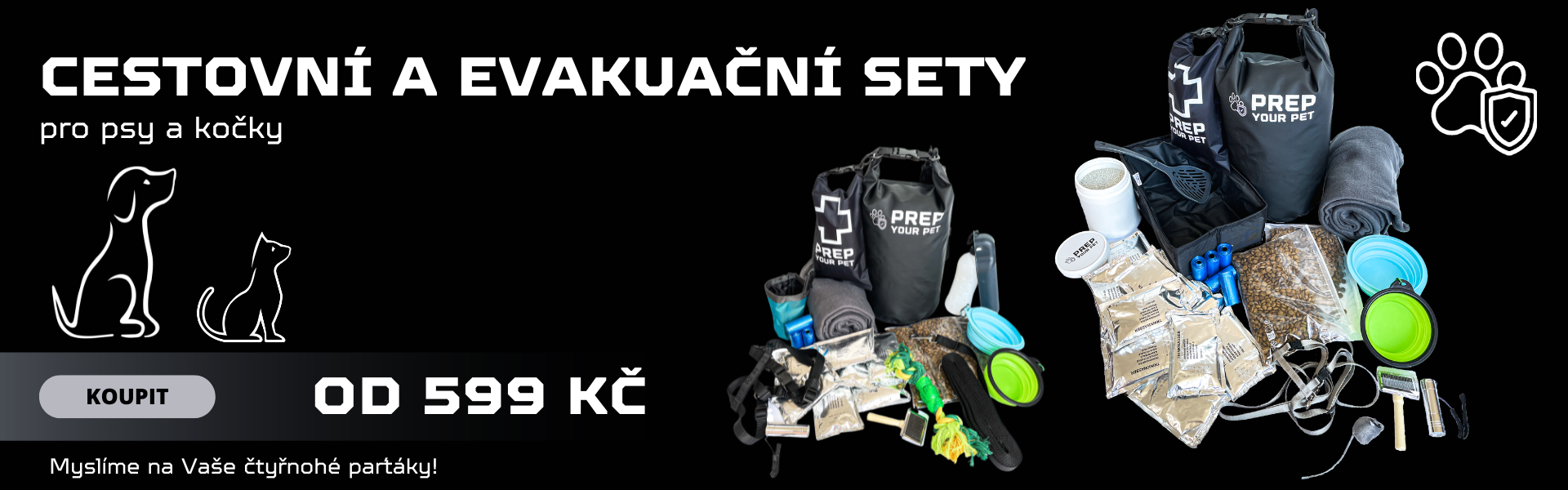 Cestovní a evakuační sety pro psy a kočky. Výbava pro psa a kočku.