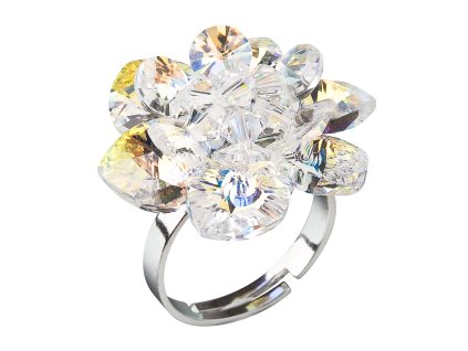 Strieborný prsteň s kryštálmi Swarovski AB efekt biela kvietka 35012.2