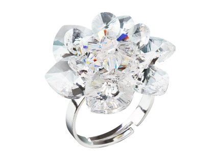 Strieborný prsteň s kryštálmi Swarovski biela kvietka 35012.1