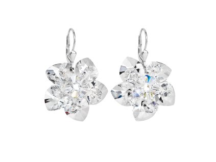 Strieborné náušnice visiace s krištáľmi Swarovski biely kvietok 31130.1
