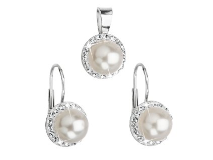 Sada šperkov s krištáľmi Swarovski náušnice a prívesok biela perla okrúhle 39091.1