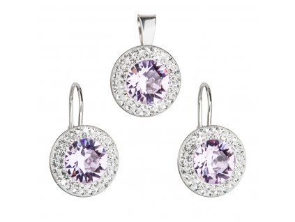 Sada šperkov s krištáľmi Swarovski náušnice a prívesok fialové okrúhle 39107.3