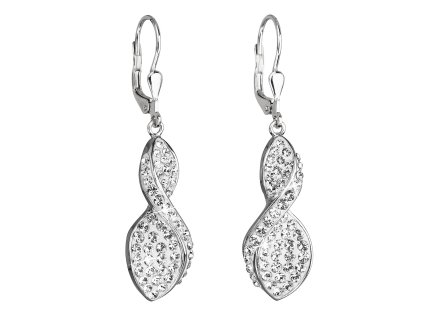 Strieborné náušnice visiace s krištáľmi Swarovski biela špirála 31160.1