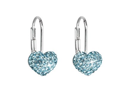 Strieborné náušnice visiace s krištáľmi Swarovski modré srdce 31125.3