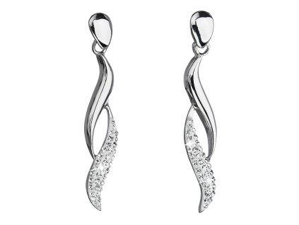 Strieborné náušnice visiace s krištáľmi Swarovski biele vlnky 31162.1