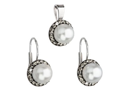 Sada šperkov s krištáľmi Swarovski náušnice a prívesok šedá perla okrúhle 39091.3