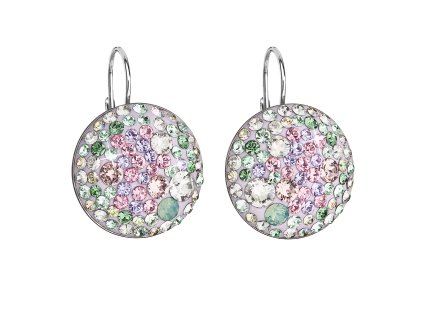 Strieborné náušnice visiace s krištáľmi Swarovski mix farieb okrúhle 31161.3 sakura