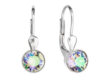 Strieborné náušnice visiace s krištáľmi Swarovski zelené okrúhle 31112.5