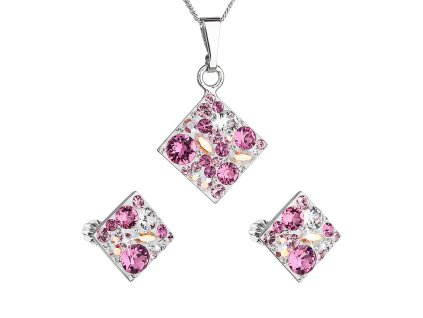 Sada šperkov s krištáľmi Swarovski náušnice, retiazka a prívesok ružový kosoštvorec 39126.3