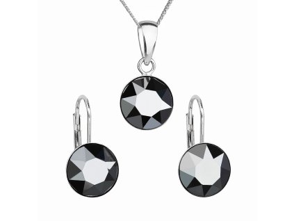 Sada šperkov s krištáľmi Swarovski náušnice, retiazka a prívesok čierne okrúhle 39140.5 hematite