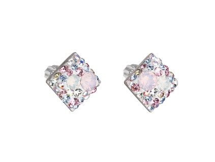 Strieborné náušnice kôstka s krištáľmi Swarovski ružový kosoštvorec 31169.3