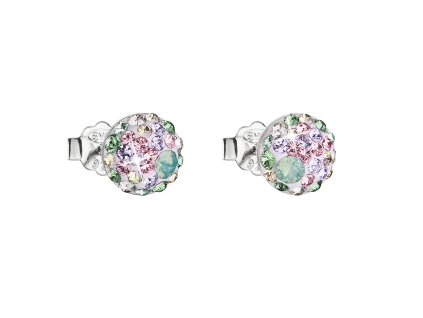 Strieborné náušnice kôstka s krištáľmi Swarovski mix farieb okrúhle 31136.3 sakura