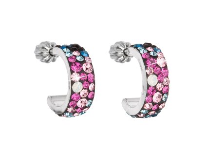Strieborné náušnice kruhy s krištáľmi Swarovski mix farieb polkruh 31118.3 Galaxy