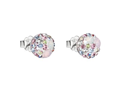 Strieborné náušnice kôstka s krištáľmi Swarovski ružové okrúhle 31136.3