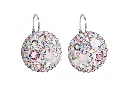 Strieborné náušnice visiace s krištáľmi Swarovski ružové okrúhle 31161.3