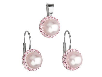 Sada šperkov s krištáľmi Swarovski náušnice a prívesok ružová perla okrúhle 39091.3