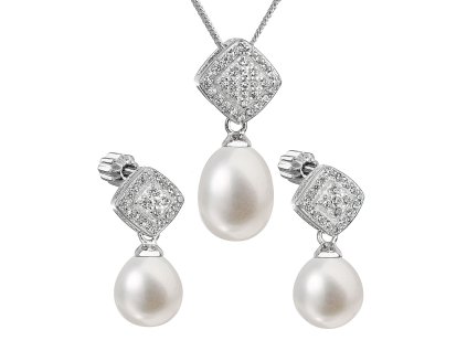 Perlová súprava z riečnych periel biela 29008.1