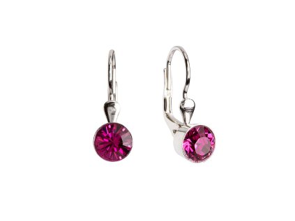 Strieborné náušnice visiace s krištáľmi ružové okrúhle 31112.3 fuchsia