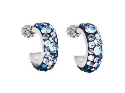 Strieborné náušnice kruhy s krištáľmi Swarovski modrý polkruh 31118.3 blue style