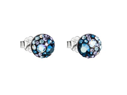 Strieborné náušnice kôstka s krištáľmi Swarovski modré okrúhle 31136.3 blue style
