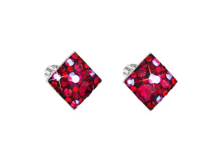 Strieborné náušnice kôstka s krištáľmi Swarovski červený kosoštvorec 31169.3 cherry