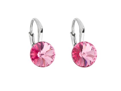 Strieborné náušnice visiace s krištáľmi Swarovski ružovej okrúhle 31229.3