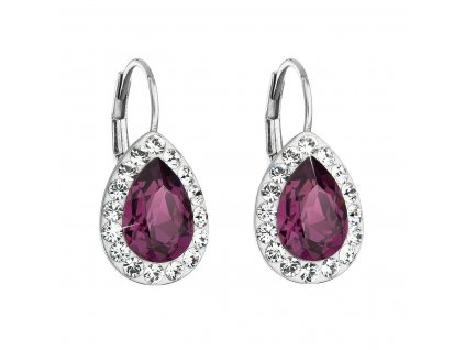 Strieborné náušnice visiace s krištáľmi Swarovski fialová slza 31242.3