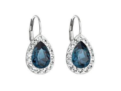 Strieborné náušnice visiace s krištáľmi Swarovski modrá slza 31242.3