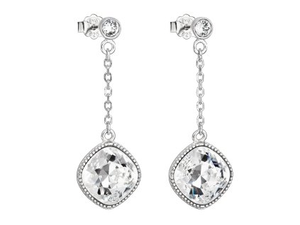 Strieborné náušnice visiace s krištáľmi Swarovski biely kosoštvorec 31271.1