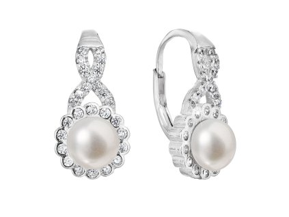 Strieborné náušnice visiace s bielou riečnou perlou 21049.1