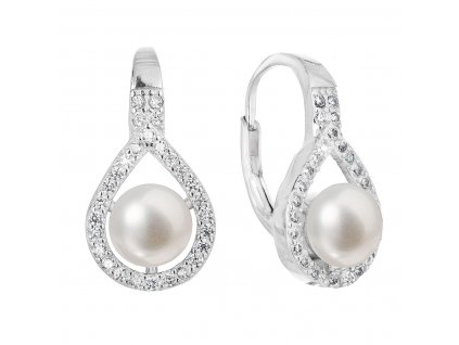 Strieborné náušnice visiace s bielou riečnou perlou 21053.1