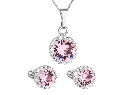 Sada šperkov s krištálmi Swarovski náušnice, retiazka a prívesok ružové okrúhle 39352.3 light rose