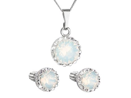 Sada šperkov s krištáľmi Swarovski náušnice,retiazka a prívesok biele opálové okrúhle 39352.7