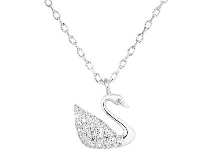 Strieborný náhrdelník so zirkónom biela labuť 12032.1