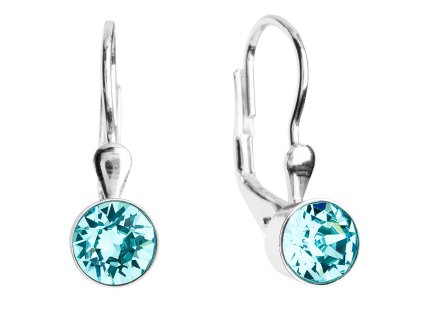 Strieborné náušnice visiace s krištálmi modré okrúhle 31112.3 light turquoise
