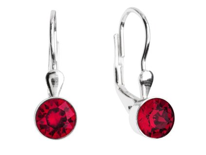 Strieborné náušnice visiace s krištálmi červené okrúhle 31112.3 ruby